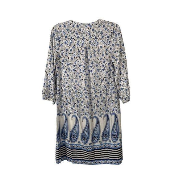 Old Navy Ditzy Floral and Paisley Blue and White 3/4 Sleeve Knee Length Dress M - Picture 3 of 11